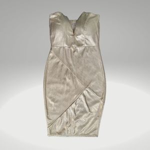 Fashion Nova Shiny Metallic Deep Plunge Short Dress